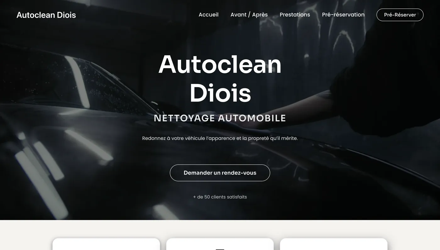Ancienne page d'accueil du site AutoClean Diois, avant refonte